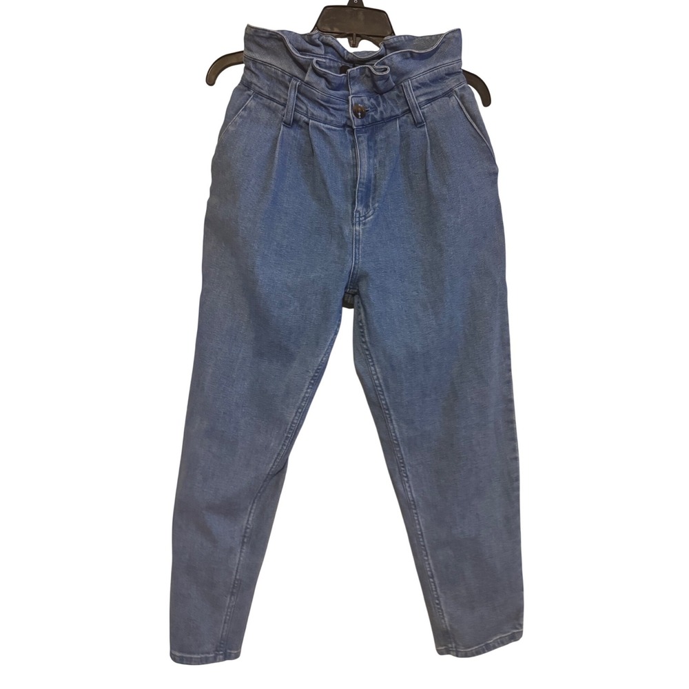 Who What Wear Blue Jeans Paperbag High‎ Waist Cropped Stretchy Mom Sz 4